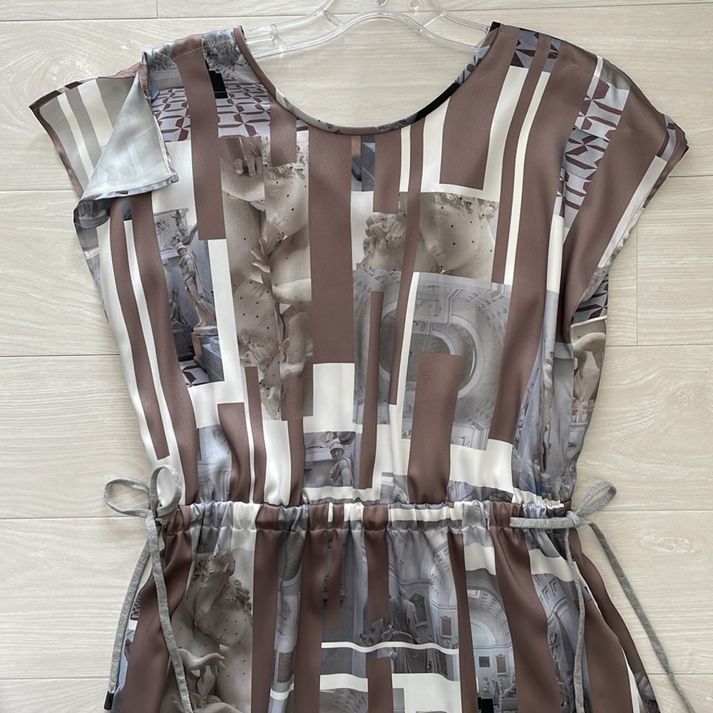 SALE! Peserico Tan, White & Grey Printed Dress - Picture 4 of 13
